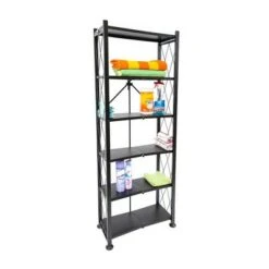 Origami 6 Tier Classic Stamped Steel Bookcase Organizer Storage Rack, Black