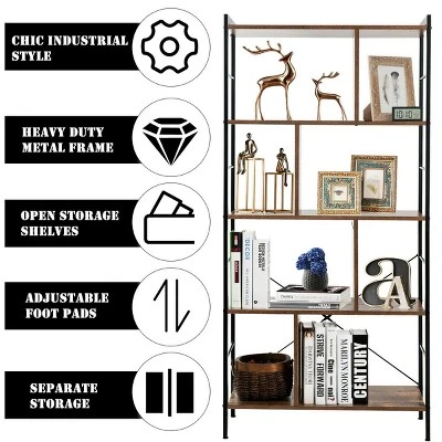 Costway 4-Tier Bookcase Industrial Bookshelf Floor Standing Storage Rack 8 Costway 4-Tier Bookcase Industrial Bookshelf Floor Standing Storage Rack - Image 6