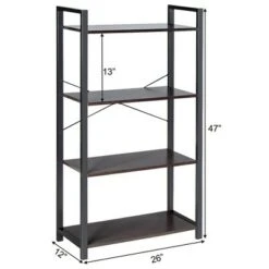 Costway 4-Tier Bookshelf Industrial Bookcase Diaplay Shelf Storage Rack Rustic BrownBlack