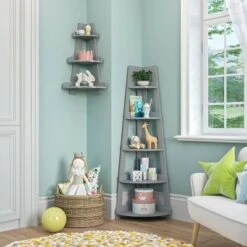Kids' 5 Tier Corner Ladder Shelf - RiverRidge Home Gray -Bookshelves Sales Shop unnamed file 4024