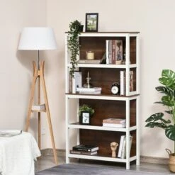 HOMCOM 4 Tier Bookshelf Utility Storage Shelf Organizer with Back Support -Bookshelves Sales Shop unnamed file 4089