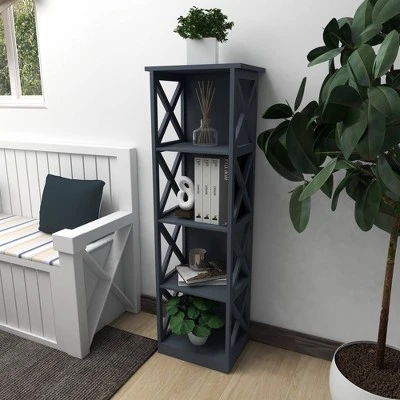 Contemporary 4 Tier Wooden Shelf - Olivia & May Gray 5 Contemporary 4 Tier Wooden Shelf - Olivia & May Gray - Image 3