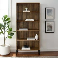 68" Grevaldi Industrial Mesh Side Bookshelf - Saracina Home Rustic Oak -Bookshelves Sales Shop unnamed file 4178