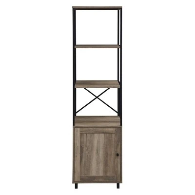 64" Paterson Industrial Farmhouse Storage Shelf with Cabinet - Saracina Home Rustic Oak 3 64" Paterson Industrial Farmhouse Storage Shelf with Cabinet - Saracina Home Rustic Oak