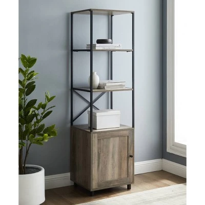 64" Paterson Industrial Farmhouse Storage Shelf with Cabinet - Saracina Home Rustic Oak 4 64" Paterson Industrial Farmhouse Storage Shelf with Cabinet - Saracina Home Rustic Oak - Image 2