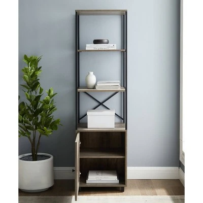 64" Paterson Industrial Farmhouse Storage Shelf with Cabinet - Saracina Home Rustic Oak 6 64" Paterson Industrial Farmhouse Storage Shelf with Cabinet - Saracina Home Rustic Oak - Image 4