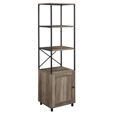 64" Paterson Industrial Farmhouse Storage Shelf with Cabinet - Saracina Home Rustic Oak 8 64" Paterson Industrial Farmhouse Storage Shelf with Cabinet - Saracina Home Rustic Oak - Image 6