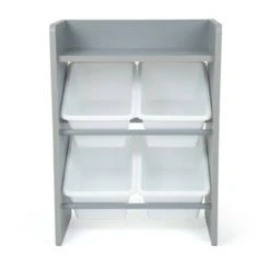 Kids' End Table Nightstand with 4 Storage Bins - Humble Crew Natural/white