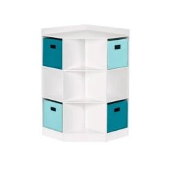 5pc Kids' Corner Cabinet Set with 4 Bins Set - RiverRidge Home Gray/turquoise/aqua -Bookshelves Sales Shop unnamed file 4203