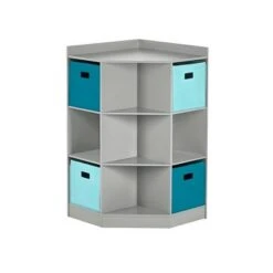 5pc Kids' Corner Cabinet Set with 4 Bins Set - RiverRidge Home Gray/turquoise/aqua -Bookshelves Sales Shop unnamed file 4209
