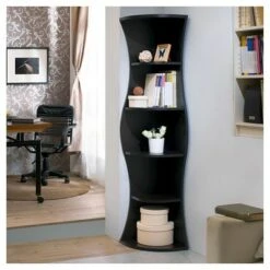 70.8" Ronni Contemporary 5 Shelf Corner Bookcase Walnut - HOMES: Inside + Out