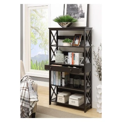 59.75" Oxford 5 Tier Bookcase with Drawer Black - Breighton Home 3 59.75" Oxford 5 Tier Bookcase with Drawer Black - Breighton Home
