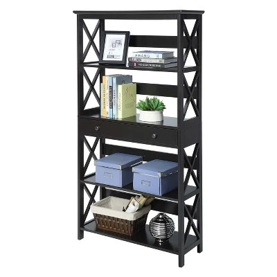 59.75" Oxford 5 Tier Bookcase with Drawer Black - Breighton Home 4 59.75" Oxford 5 Tier Bookcase with Drawer Black - Breighton Home - Image 2
