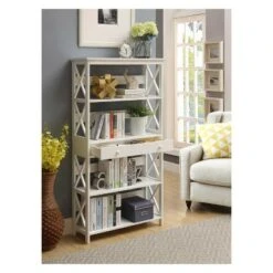 59.75" Oxford 5 Tier Bookcase with Drawer White - Breighton Home