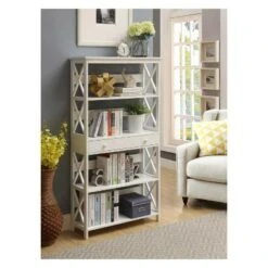 59.75" Oxford 5 Tier Bookcase with Drawer White - Breighton Home -Bookshelves Sales Shop unnamed file 4342