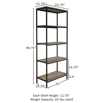 Lavish Home 5-Tier Open Industrial Style Wooden Bookshelf, Gray Woodgrain 3 Lavish Home 5-Tier Open Industrial Style Wooden Bookshelf, Gray Woodgrain