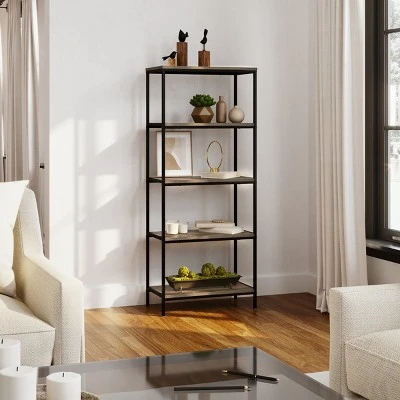 Lavish Home 5-Tier Open Industrial Style Wooden Bookshelf, Gray Woodgrain 6 Lavish Home 5-Tier Open Industrial Style Wooden Bookshelf, Gray Woodgrain - Image 4