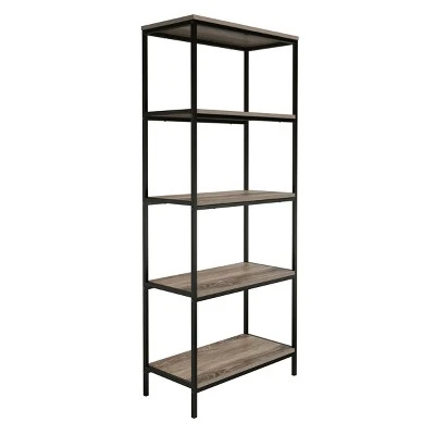 Lavish Home 5-Tier Open Industrial Style Wooden Bookshelf, Gray Woodgrain 8 Lavish Home 5-Tier Open Industrial Style Wooden Bookshelf, Gray Woodgrain - Image 6