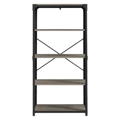 64" Benny Angle Iron 4 Tiered Mixed Material Bookshelf - Saracina Home Rustic Oak 4 64" Benny Angle Iron 4 Tiered Mixed Material Bookshelf - Saracina Home Rustic Oak - Image 2