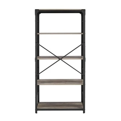 64" Benny Angle Iron 4 Tiered Mixed Material Bookshelf - Saracina Home Rustic Oak 7 64" Benny Angle Iron 4 Tiered Mixed Material Bookshelf - Saracina Home Rustic Oak - Image 5