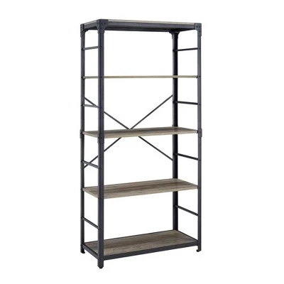 64" Benny Angle Iron 4 Tiered Mixed Material Bookshelf - Saracina Home Rustic Oak 8 64" Benny Angle Iron 4 Tiered Mixed Material Bookshelf - Saracina Home Rustic Oak - Image 6