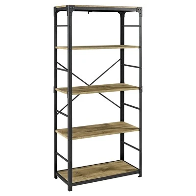 64" Benny Angle Iron 4 Tiered Mixed Material Bookshelf - Saracina Home Rustic Oak 10 64" Benny Angle Iron 4 Tiered Mixed Material Bookshelf - Saracina Home Rustic Oak - Image 8