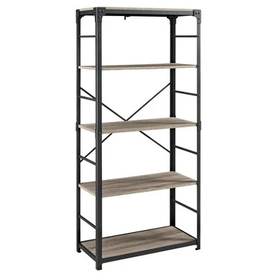 64" Benny Angle Iron 4 Tiered Mixed Material Bookshelf - Saracina Home Rustic Oak 11 64" Benny Angle Iron 4 Tiered Mixed Material Bookshelf - Saracina Home Rustic Oak - Image 9