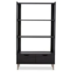 62.4" 2 Drawers Kalien Modern and Contemporary Bookshelf with Display Shelves Espresso Brown - Baxton Studio