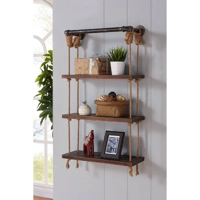 48" Brannon Pine Wood Floating Wall Shelf Gray/Walnut - Armen Living 4 48" Brannon Pine Wood Floating Wall Shelf Gray/Walnut - Armen Living - Image 2