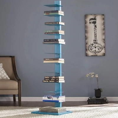Meiyi Furniture SEI Furniture HZ9491 65 Inch Freestanding Adjustable 12 Tier Modern Metal Spine Tower Book Media Shelf Decor Organizer Storage Case, Blue 4 Meiyi Furniture SEI Furniture HZ9491 65 Inch Freestanding Adjustable 12 Tier Modern Metal Spine Tower Book Media Shelf Decor Organizer Storage Case, Blue - Image 2