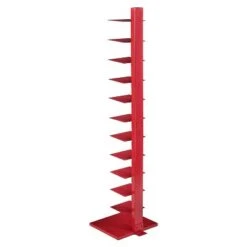 Southern Enterprises Furniture HZ9492 65 Inch Freestanding Adjustable 12 Tier Modern Metal Spine Tower Book Shelf Decor Organizer Storage Case, Red