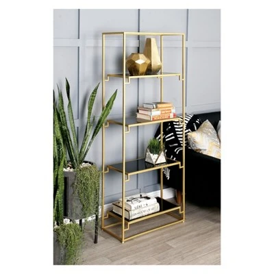 63" Metal and Glass 4 Tiered Book Shelf Gold - Olivia & May 3 63" Metal and Glass 4 Tiered Book Shelf Gold - Olivia & May