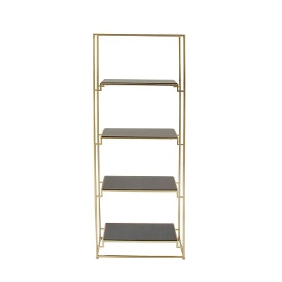 63" Metal and Glass 4 Tiered Book Shelf Gold - Olivia & May 5 63" Metal and Glass 4 Tiered Book Shelf Gold - Olivia & May - Image 3