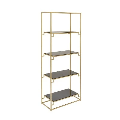 63" Metal and Glass 4 Tiered Book Shelf Gold - Olivia & May 6 63" Metal and Glass 4 Tiered Book Shelf Gold - Olivia & May - Image 4