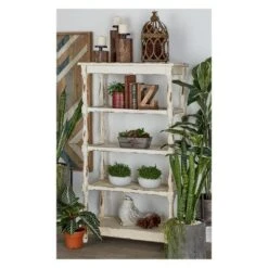 55" Metal and Wood 5 Tiered Wall Shelf White - Olivia & May