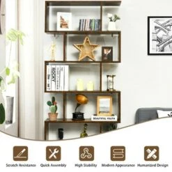 Costway 1/2 PCS 6 Tier S-Shaped Bookshelf Storage Display Bookcase Z-Shelf Coffee 16 Costway 1/2 PCS 6 Tier S-Shaped Bookshelf Storage Display Bookcase Z-Shelf Coffee -Bookshelves Sales Shop unnamed file 453