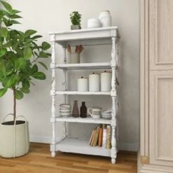 55" Metal and Wood 5 Tiered Wall Shelf White - Olivia & May -Bookshelves Sales Shop unnamed file 4532