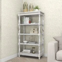 55" Metal and Wood 5 Tiered Wall Shelf White - Olivia & May -Bookshelves Sales Shop unnamed file 4534