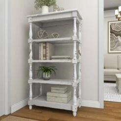 55" Metal and Wood 5 Tiered Wall Shelf White - Olivia & May -Bookshelves Sales Shop unnamed file 4535