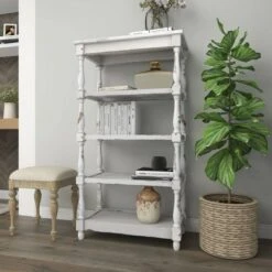 55" Metal and Wood 5 Tiered Wall Shelf White - Olivia & May -Bookshelves Sales Shop unnamed file 4536