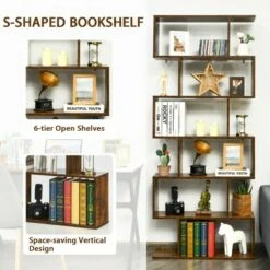 Costway 1/2 PCS 6 Tier S-Shaped Bookshelf Storage Display Bookcase Z-Shelf Coffee 17 Costway 1/2 PCS 6 Tier S-Shaped Bookshelf Storage Display Bookcase Z-Shelf Coffee -Bookshelves Sales Shop unnamed file 454