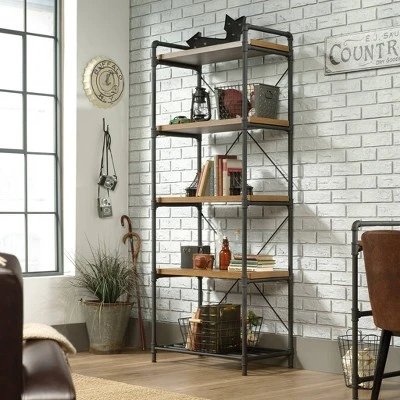 76" Tall Iron City Bookshelf Checked Oak - Sauder 3 76" Tall Iron City Bookshelf Checked Oak - Sauder
