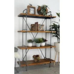 67" Metal and Wood 4 Tier Shelf Dark Brown - Olivia & May