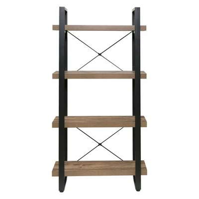 55" Bourbon Foundry 4 Tier Bookshelf Wood and Black Steel Oak - OneSpace 3 55" Bourbon Foundry 4 Tier Bookshelf Wood and Black Steel Oak - OneSpace
