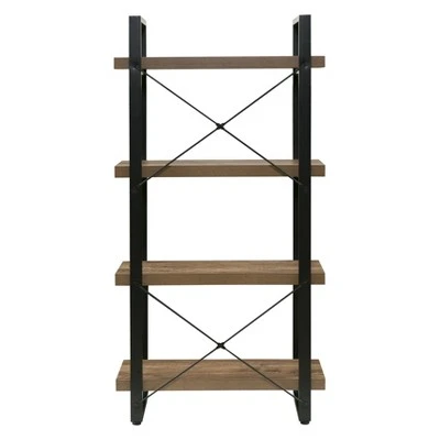 55" Bourbon Foundry 4 Tier Bookshelf Wood and Black Steel Oak - OneSpace 5 55" Bourbon Foundry 4 Tier Bookshelf Wood and Black Steel Oak - OneSpace - Image 3