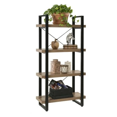 55" Bourbon Foundry 4 Tier Bookshelf Wood and Black Steel Oak - OneSpace 6 55" Bourbon Foundry 4 Tier Bookshelf Wood and Black Steel Oak - OneSpace - Image 4