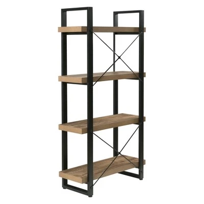 55" Bourbon Foundry 4 Tier Bookshelf Wood and Black Steel Oak - OneSpace 8 55" Bourbon Foundry 4 Tier Bookshelf Wood and Black Steel Oak - OneSpace - Image 6