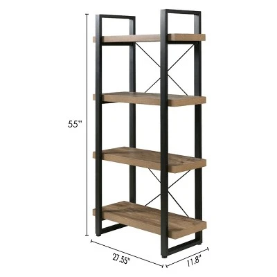 55" Bourbon Foundry 4 Tier Bookshelf Wood and Black Steel Oak - OneSpace 9 55" Bourbon Foundry 4 Tier Bookshelf Wood and Black Steel Oak - OneSpace - Image 7
