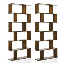 Costway 1/2 PCS 6 Tier S-Shaped Bookshelf Storage Display Bookcase Z-Shelf Coffee 22 Costway 1/2 PCS 6 Tier S-Shaped Bookshelf Storage Display Bookcase Z-Shelf Coffee -Bookshelves Sales Shop unnamed file 459