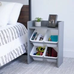 Kids' End Table Nightstand with 4 Storage Bins - Humble Crew Natural/white -Bookshelves Sales Shop unnamed file 46